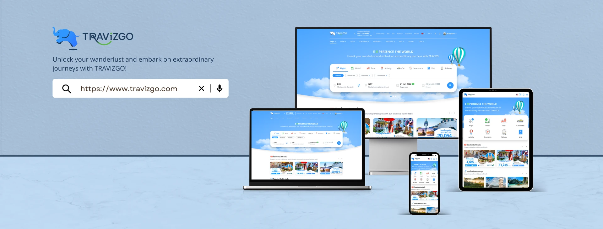 TRAViZGO responsive website shown on desktop, laptop, tablet and mobile