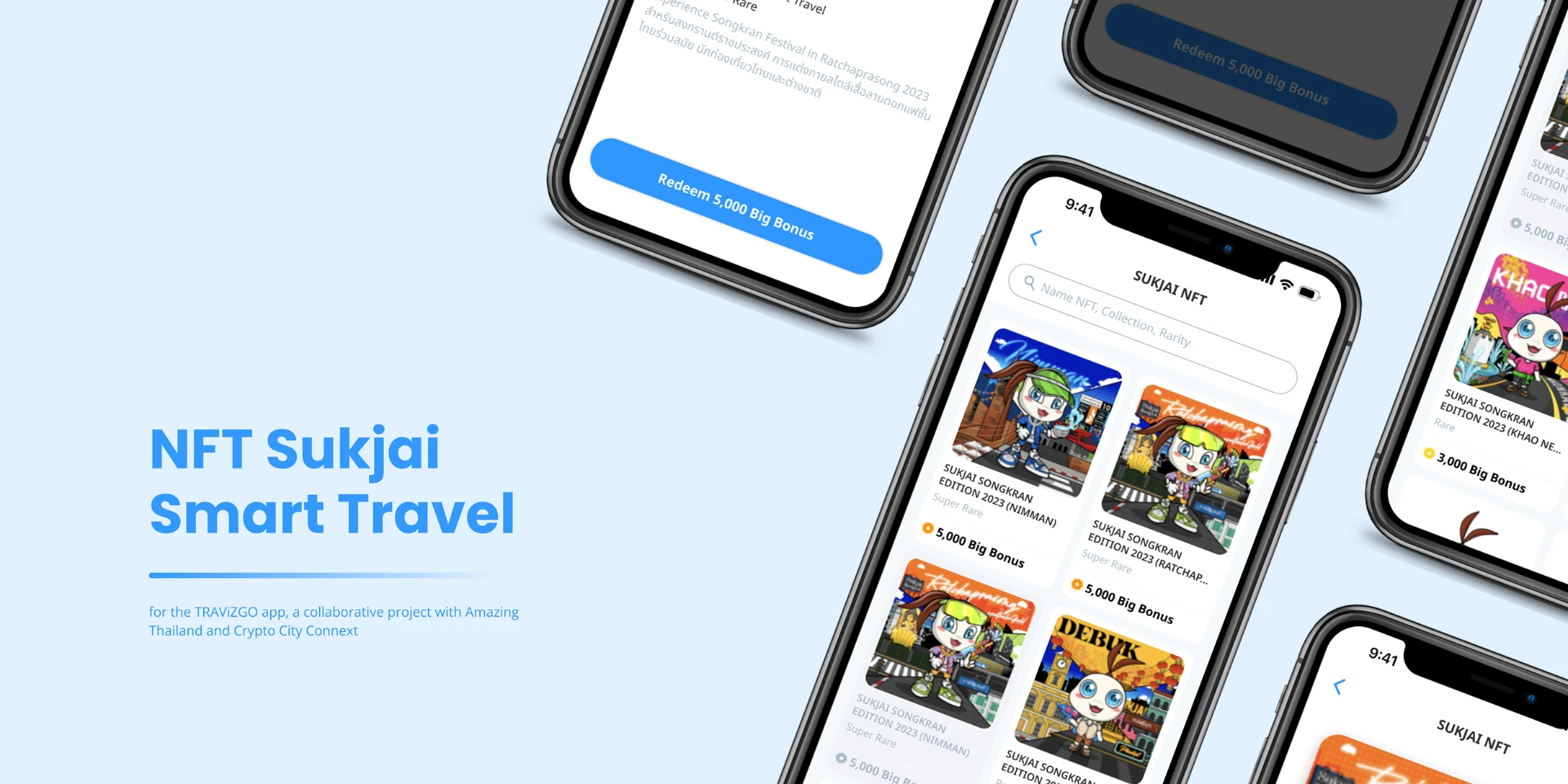 NFT Sukjai Smart Travel mobile interfaces for the TRAViZGO app
