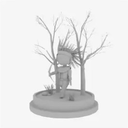 Clay render of the 3D character scene before texturing