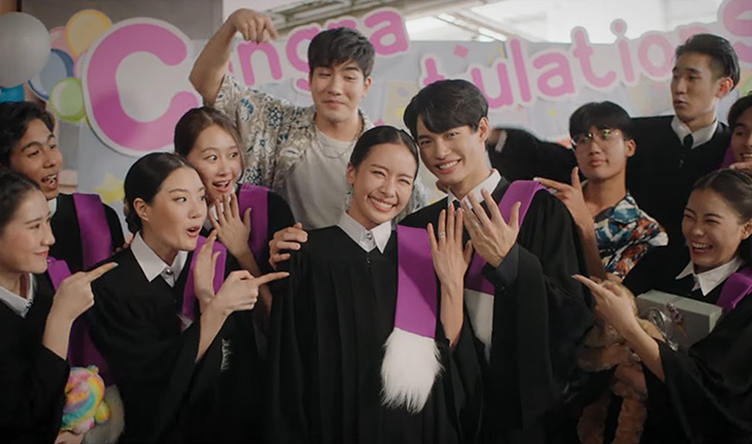 Good Old Days series still — the cast celebrating at a graduation