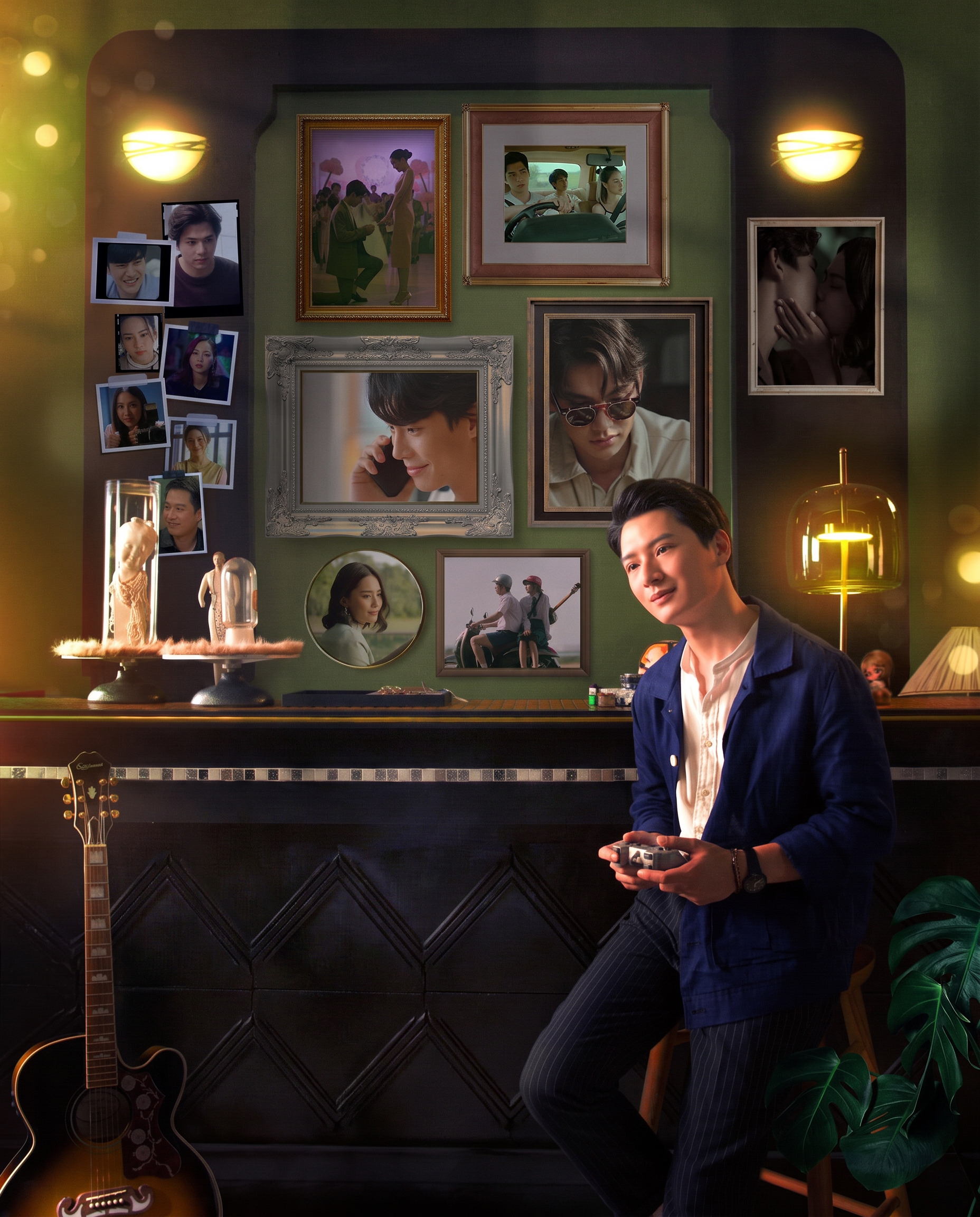 Series poster with a wall of framed stills and a man in a navy jacket holding a game controller