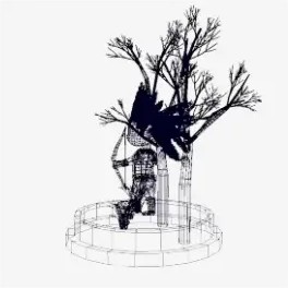 Wireframe view of the 3D character scene
